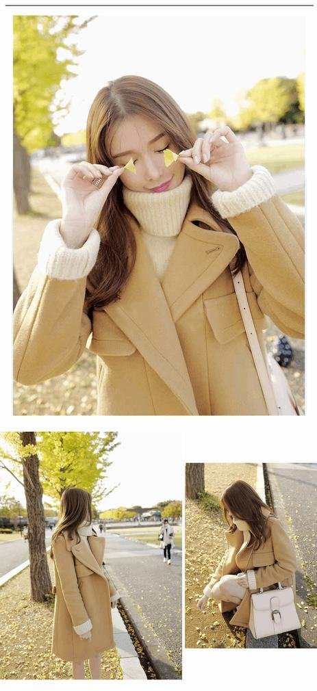 GZ Abrigo de Lana de Color Caqui Abrigo de Mujer Otoño E Invierno Pequeño Abrigo Slim Ni Plus