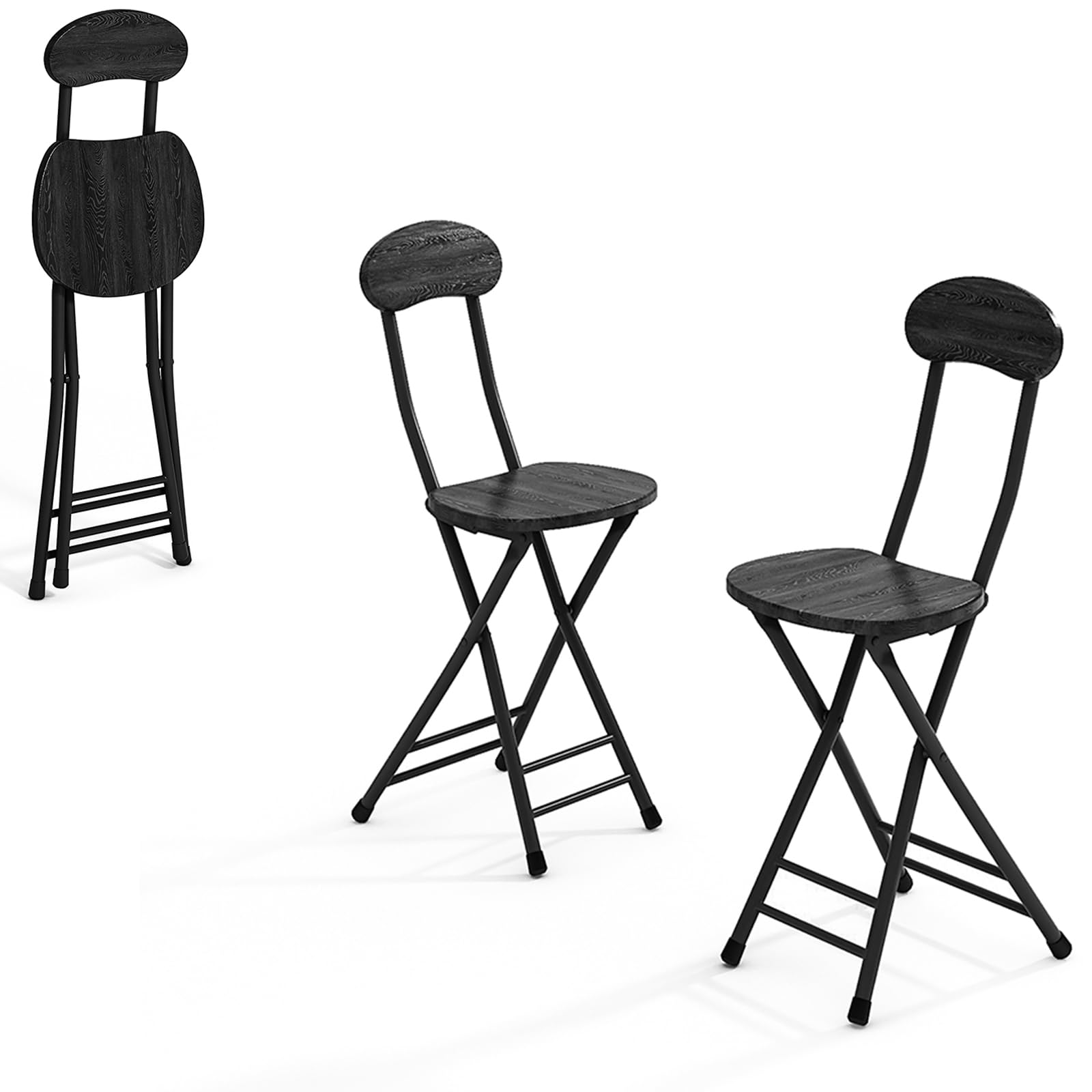 Warmiehomy 2 PCS Black Folding Dining Chairs, 45cm Seat Height Metal Frame