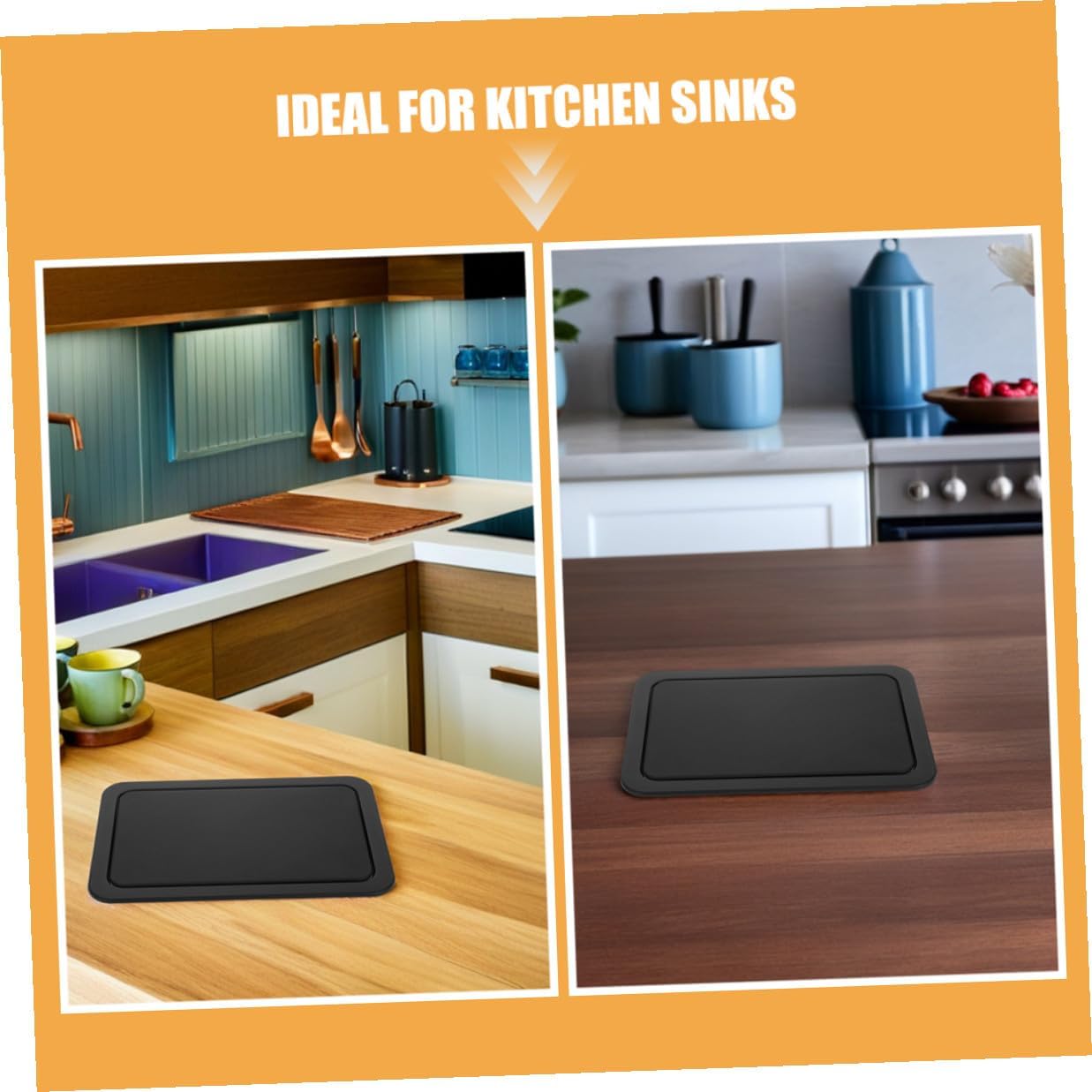 Recessed Trash Can Covers 2pcs Medium 260x175mm Black Stainless Steel Flush-mount Kitchen Waste Chute Lid with Swing Flap for Countertop Sink Installation