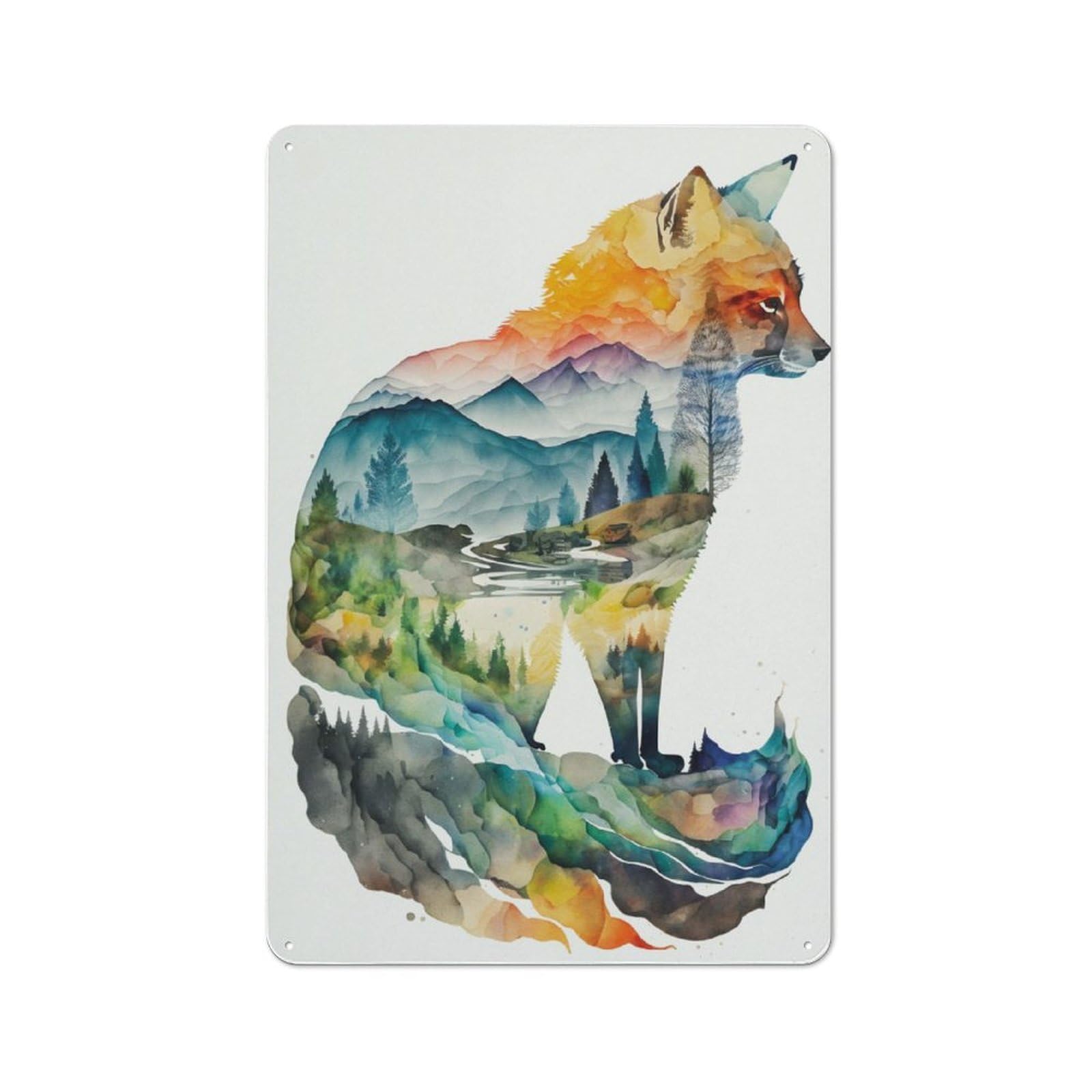 Junmoney Nature Shaped Fox Animals Metal Plaque 30X20cm With For Hallway Wall, Retro Decor, For Wall Display Collectors