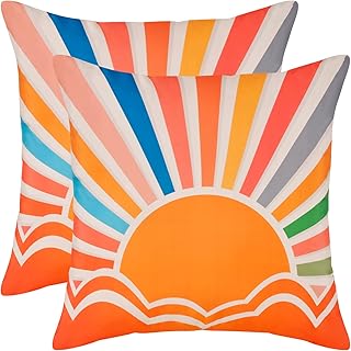 VERTKREA Modern Pillow Covers, Boho Sunrise Outdoor Pillow Covers, Set of 2 Waterproof Throw Pillow Cover for Sofa ,Couch,...