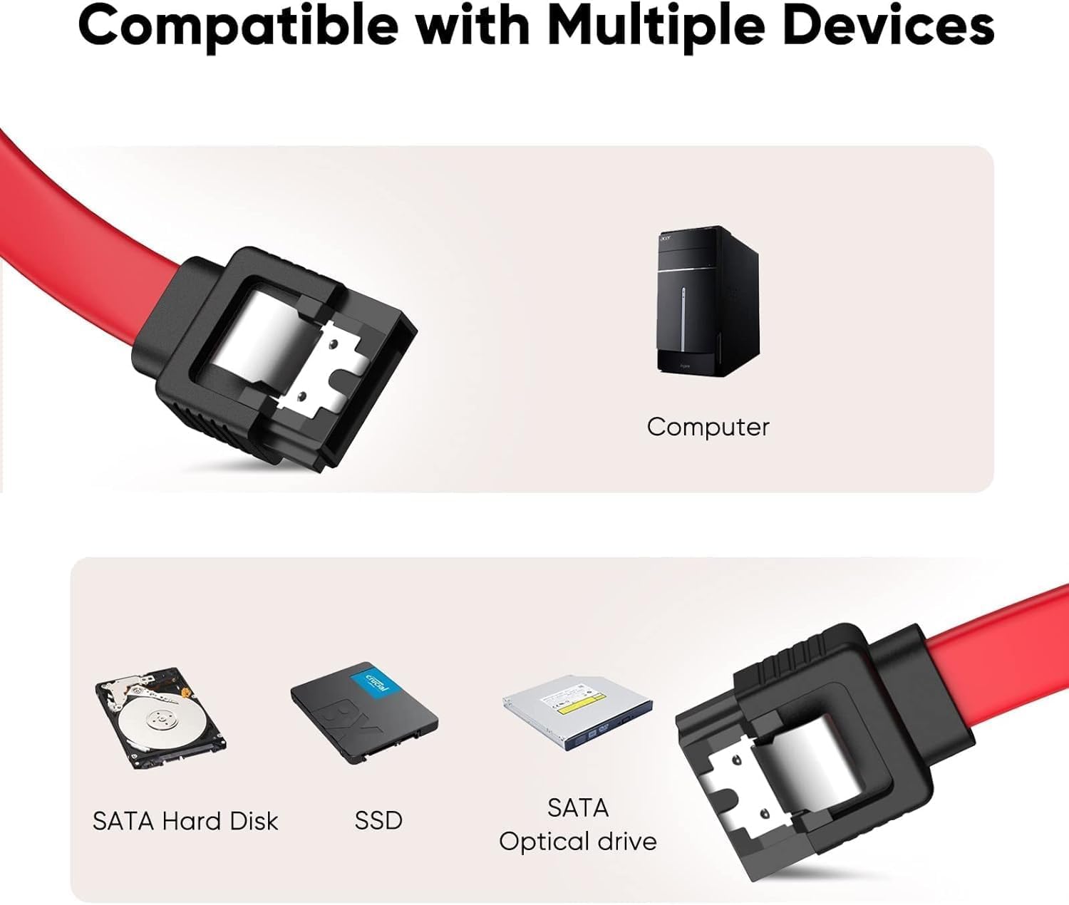Tobo SATA III Data Cable, Red, 6Gb/s High Speed, Backward Compatible with SATA I/II, (1, RED) TD-1197CC — Amazon image 7