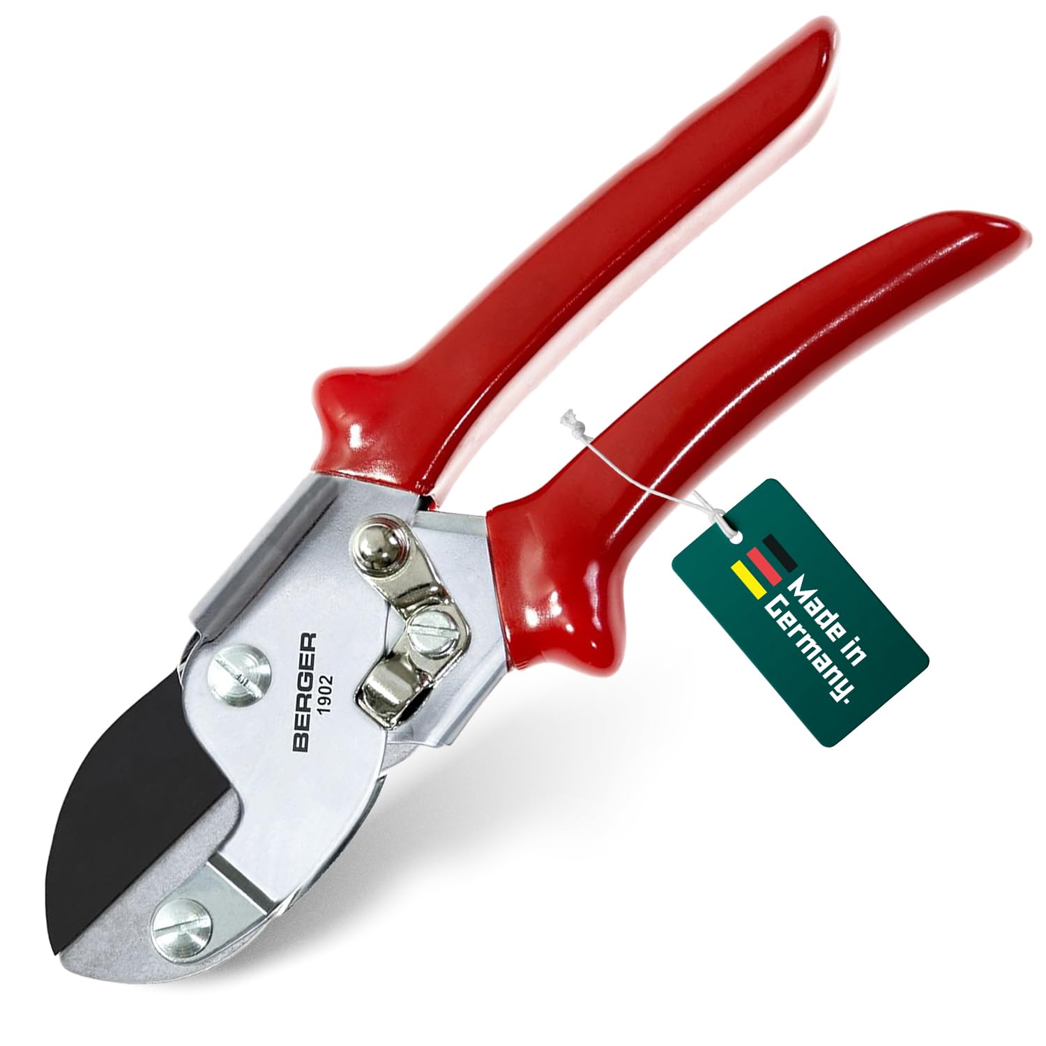 BERGER Amboss-Handschere 1902 | Amboss Gartenschere mit geradem Schneidkopf & antihaftbeschichteter Klinge | Profi Ambossschere aus Metall mit Einhandverschluss | Für Tot-& Hartholz | Made in Germany