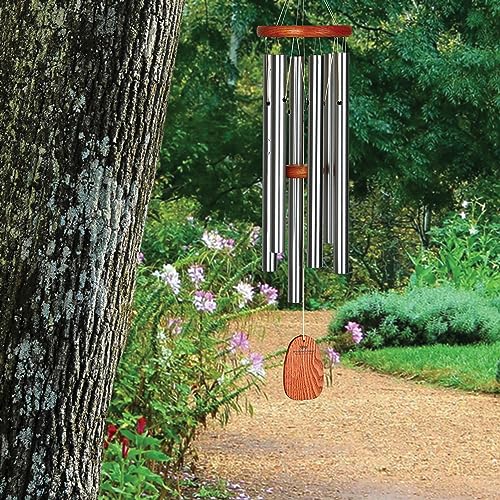 Woodstock Wind Chimes Amazing Grace Chime Medium (24'') Silver Wind Chime Inspirational and Memorial Gifts Wind Chimes for Outside Patio Home or Garden Decor (AGMS)