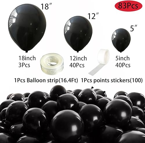 Miniatura 2 de Globos negros de 18, 12, 5 pulgadas, 85 piezas de guirnalda de globos negros de diferentes tamaños, globos de látex para fiesta de cumpleaños,