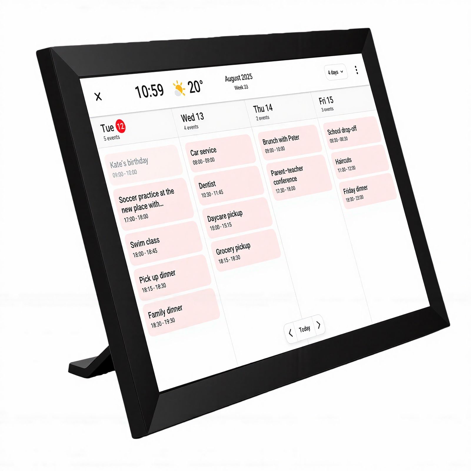 PUSOKEI Grafico dei Compiti Familiari Intelligenti | Cornice per Foto Calendario Elettronico Touchscreen da 10,1 Pollici per Ufficio Nera