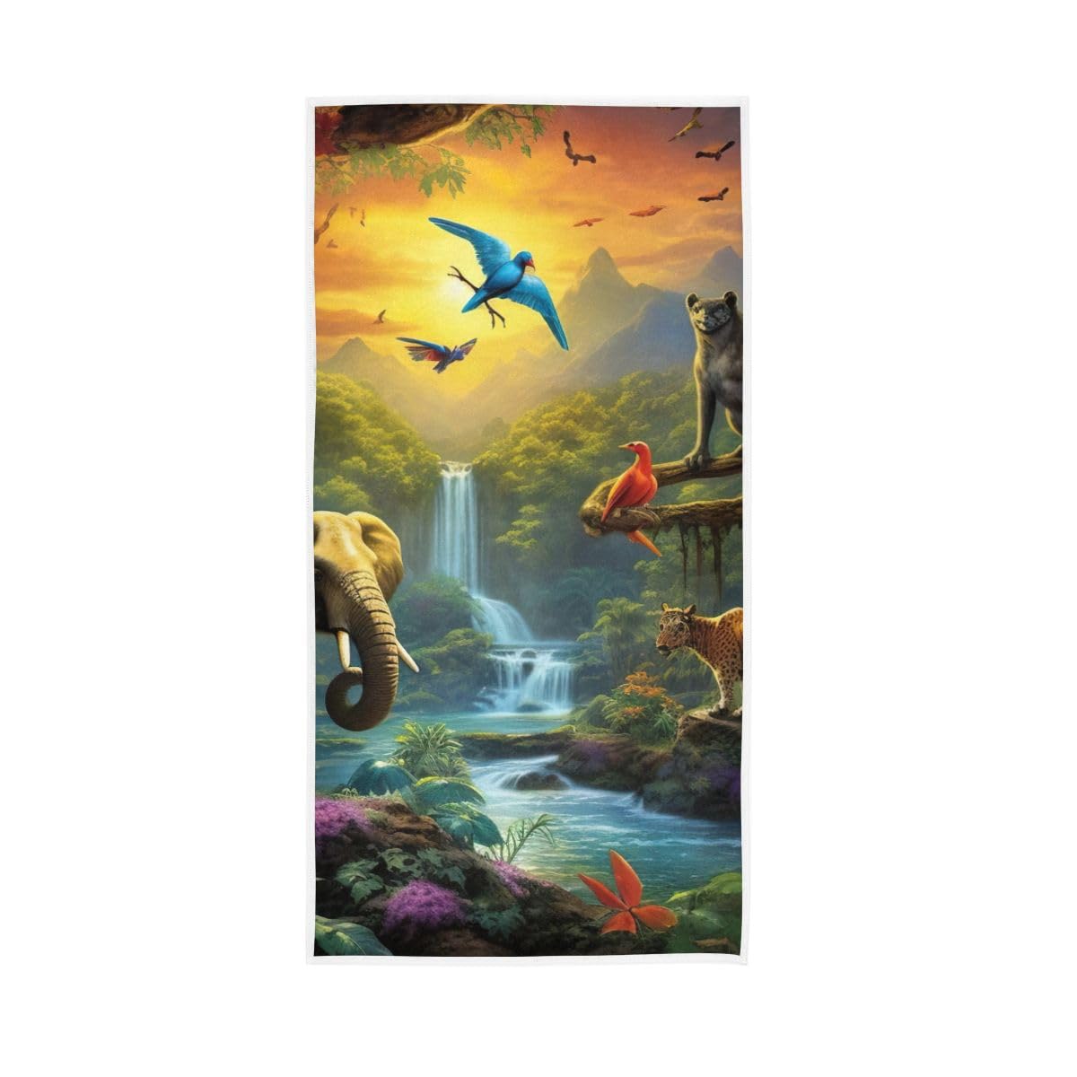 HUYGD Jungle Scene with Colorful Birds Hand Towels, Farmhouse Hand Towels Bathroom 15 x 30 Inches