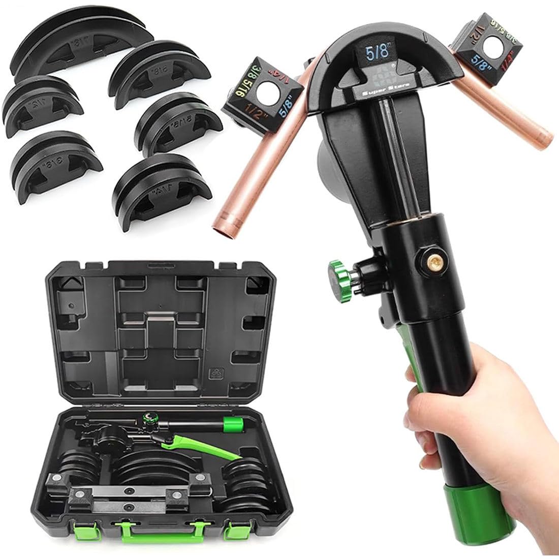 Kit de doblador de tubos hidráulicos, juego de herramientas dobladoras de tubos de cobre y aluminio de 0.25 a 0.86 pulgadas para curvas de 90° con 7 troqueles, ideal para reparaciones de HVAC y