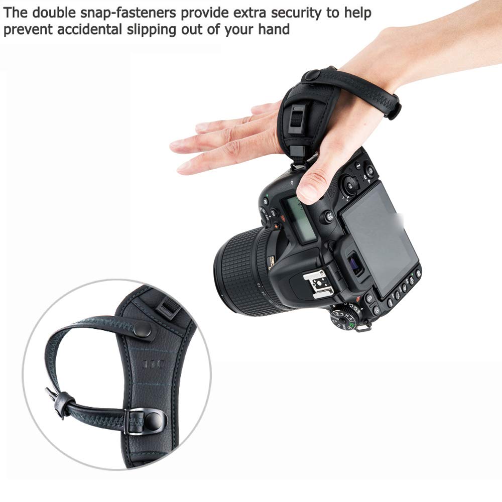 JJC DSLR Fotocamera Cinghia da Polso con Piastra U per Can. EOS R8 R6II R10 R7 R5 R6 5DIV 6DII M50II M200 90D 850D 200DII Son. FX30 ZV-E10 H400 Panason. Lumix DC-G100 G110 FZ1000 FZ300 Sigm. fp (NERO)
