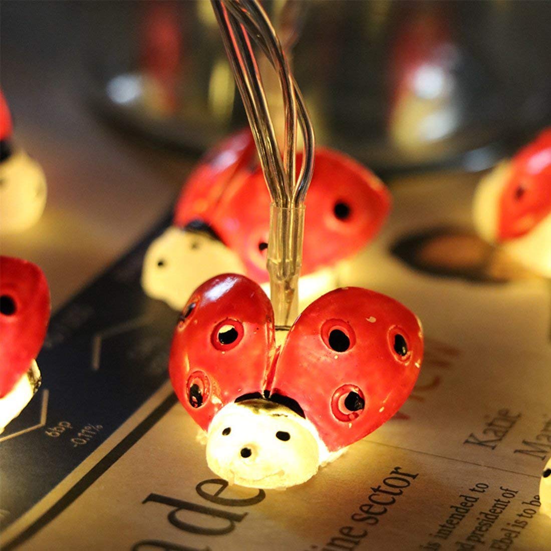 HULX Ladybird Light, Ladybird String Light Beetle String Light Indoor String Lights Insect Outdoor String Light Battery Power for Outdoor Garden (3.5M 20LED)