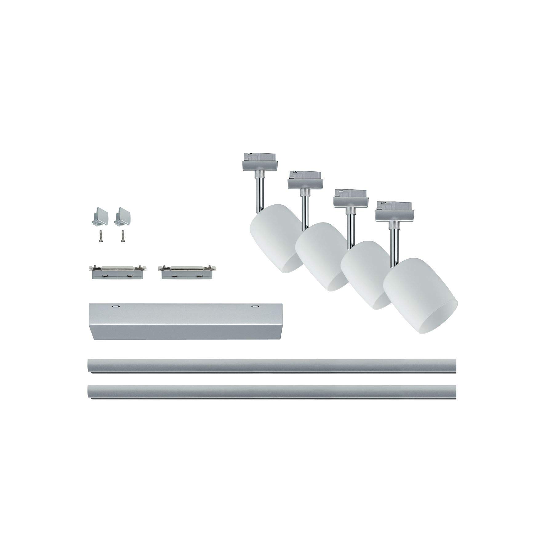Paulmann 96898 Juego URail sistema de raíles Blossom máx. 4x10 vatios, raíl de iluminación, cromo mate, cromo, satinado, lámpara de techo, metal, plástico, riel de techo G9