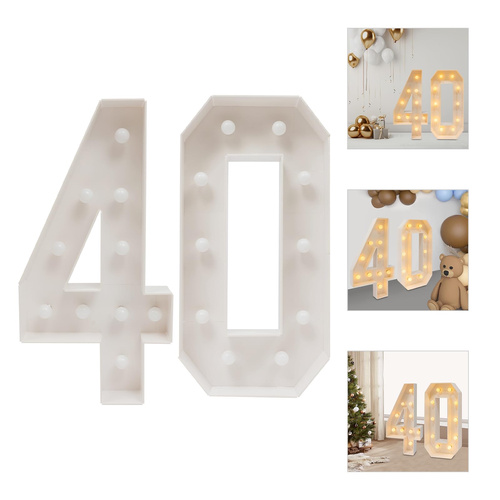Numeri luminosi, luce calda, per interni, 3D, con numeri illuminati, per decorazioni di compleanno, 100 cm, adatta per feste di compleanno, anniversari e altre celebrazioni (numerico 40)