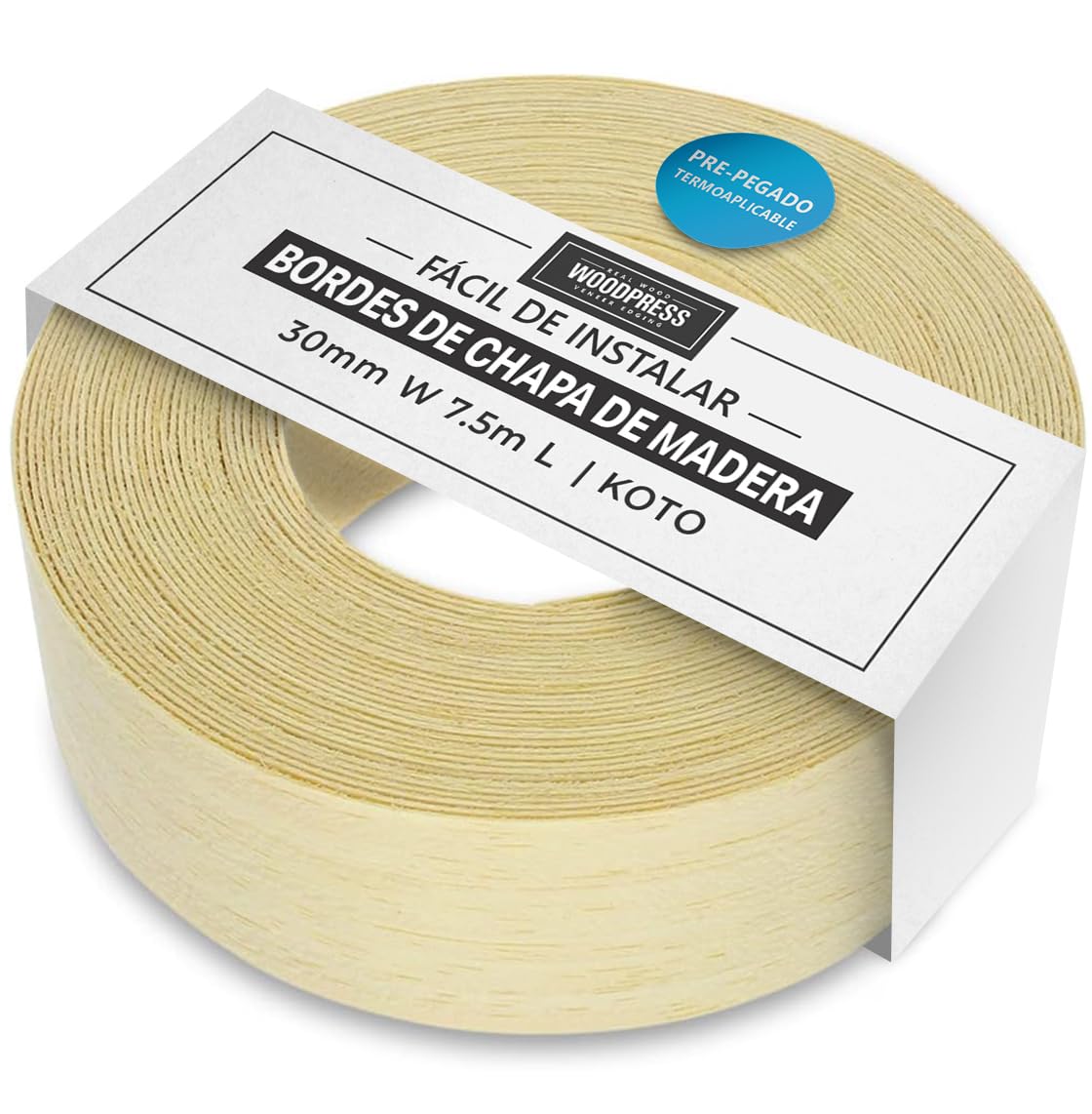 Borde de Madera Koto Real de 30 mm, Rollo de 7,5 m, Cinta de Chapa de Madera prepegada para una fácil aplicación de Bricolaje, cubrirá el Borde de un Panel de MDF estándar
