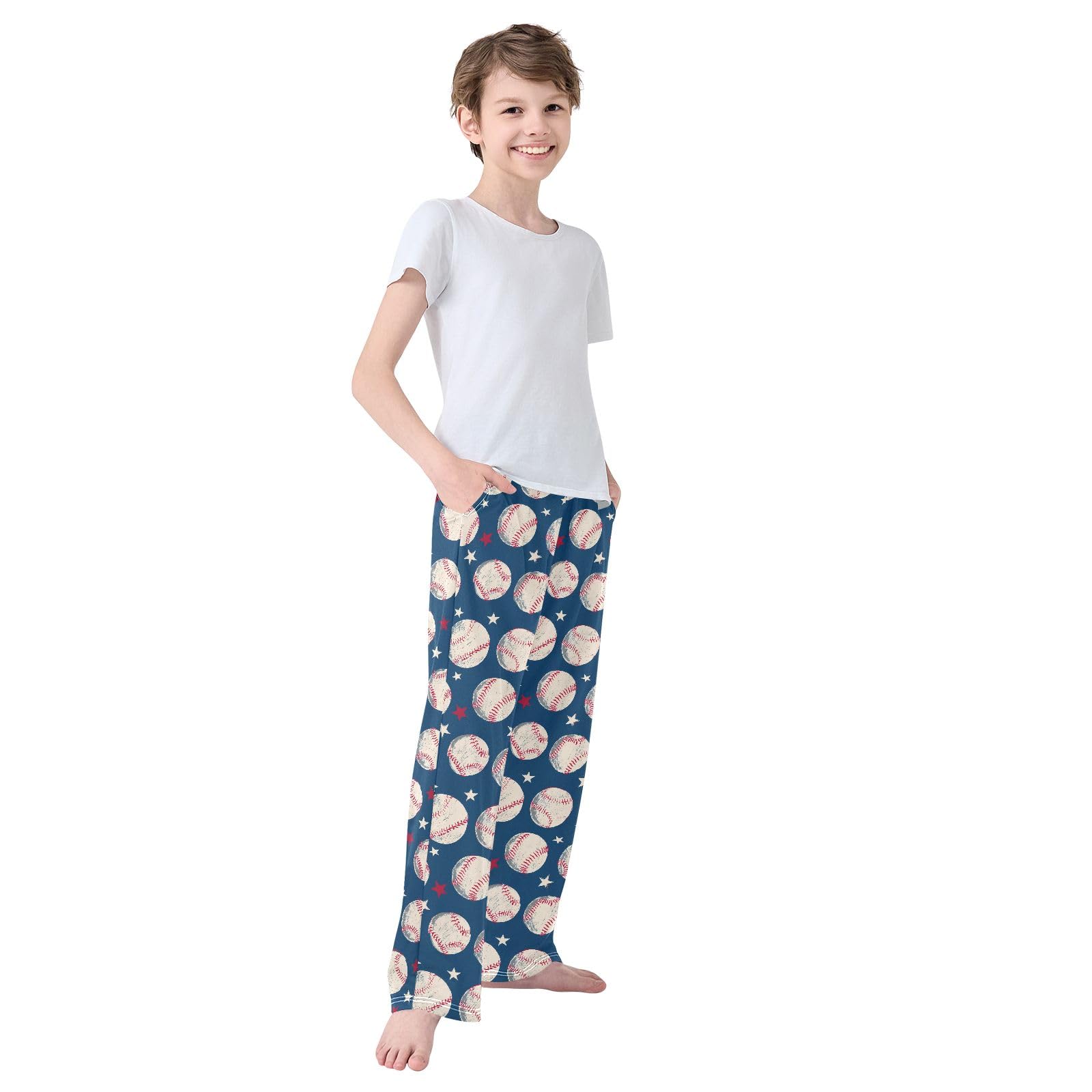 Pantalon de pyjama pour garçon motif baseball doux et confortable avec 2 poches