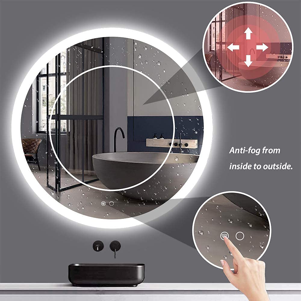 Keonjinn Round LED Mirror 32 Inch Round Bathroom Mirror with Lights