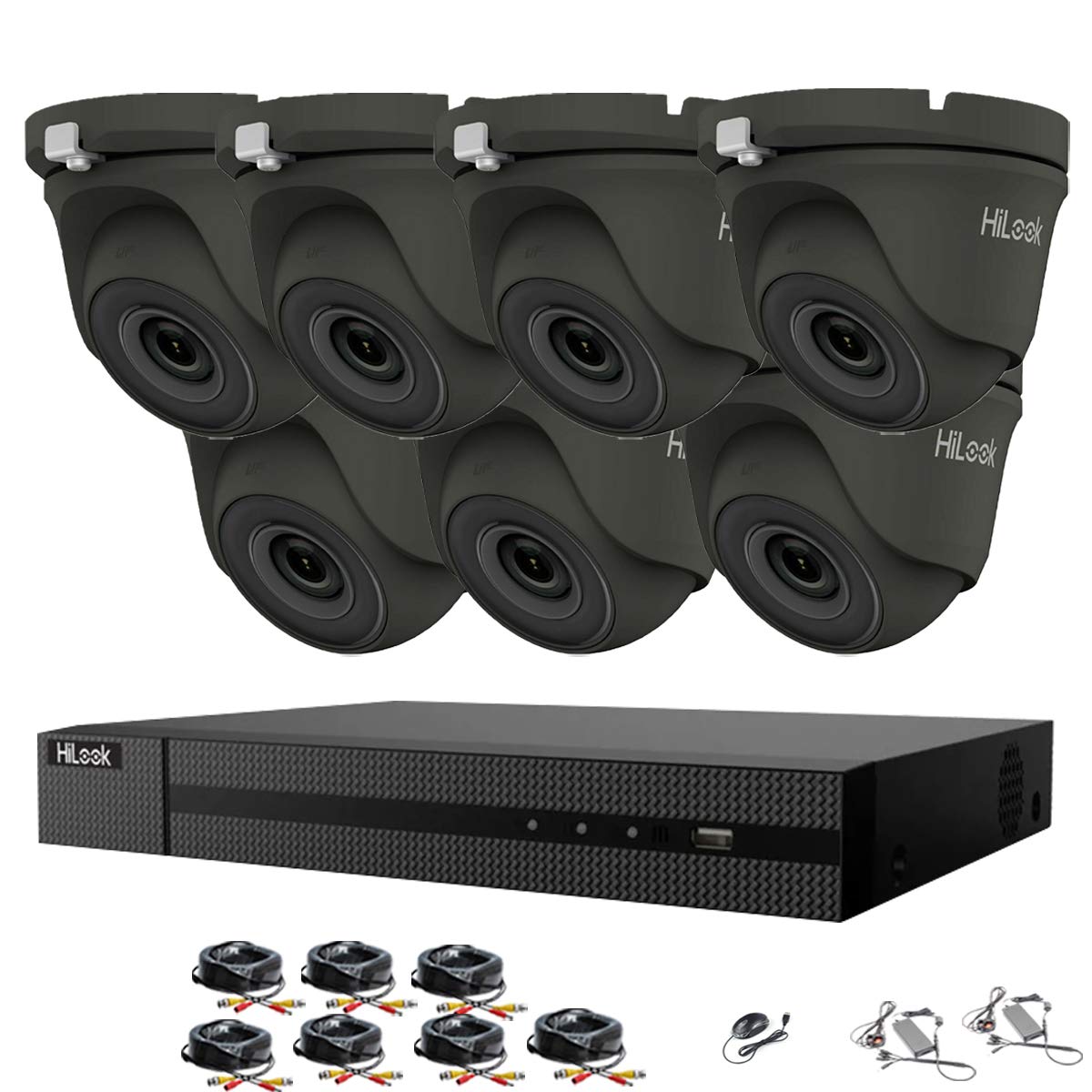 HILOOK HIKVISION 8CH CCTV Camera Systems 6X5MP HD Indoor/Outdoor Gray Dome Cameras H.265+Smart DVR Recorder pre installed Hard Drive Home Security Camera Systems Surveillance CCTV Kits (2TB HDD)