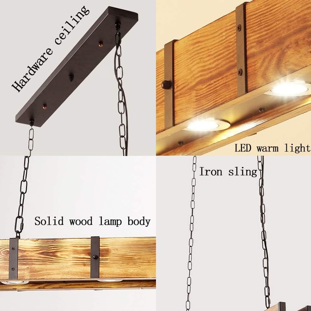 Holz Rustikal Hängeleuchte LED Pendelleuchte Retro Esstisch Hängelampe Retro Höhenverstellbar Pendellampe Industrielle Vintage Kronleuchter Büro Cafe Bar Kreative Küche Deckenleuchte Beleuchtung