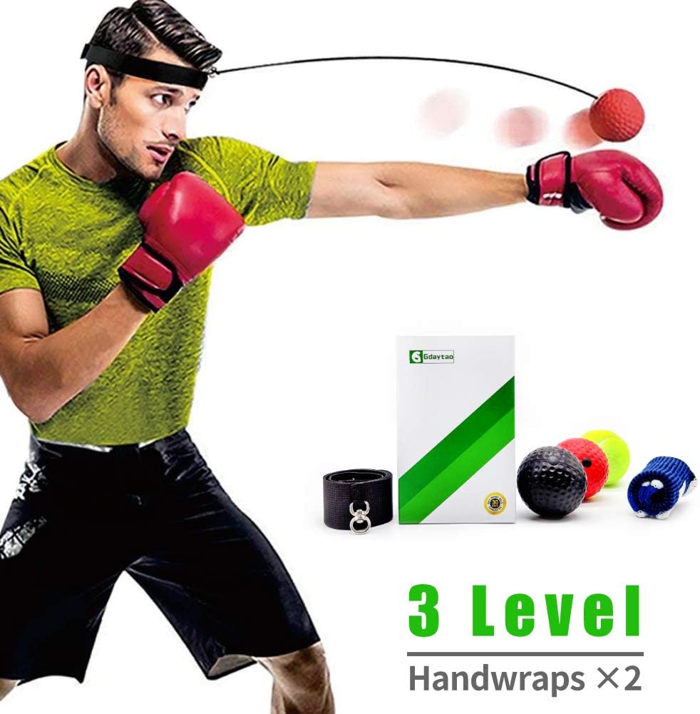 Gdaytao Boxing Reflex Ball, 3 Levels Reflex Ball with Handwraps, Boxing Fight Trainer with Headband for Hand Eye Coordination, Punching Ball for Reaction, Perfect Boxing Gift Ideas for kids/Men/Adults : Sports & Outdoors