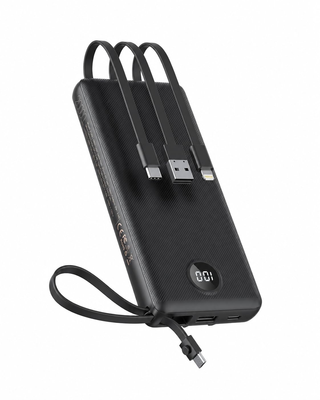 VEEKTOMX Power Bank with Built-in Cables, 20000mAh USB Small, 20000mAh-Black