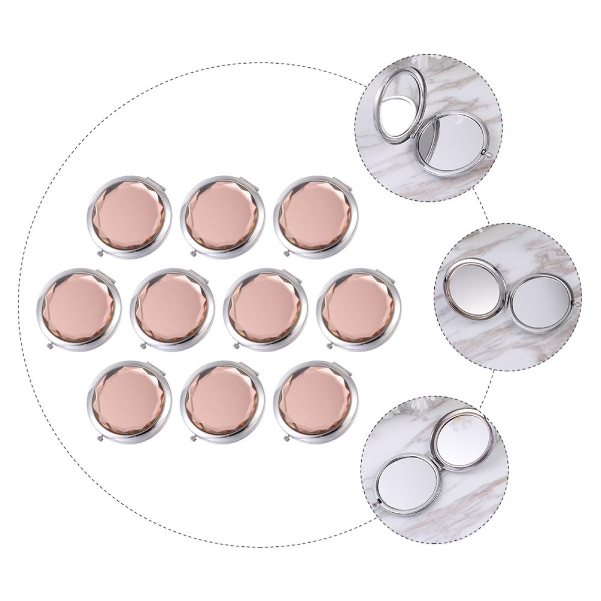 Alipis Doppelseitiger Schminkspiegel aus Metall und Glas Leichter Tragbarer Reise Kosmetikspiegel Kompakt und Handlich für Frauen Unterwegs 10 Stück-Pack