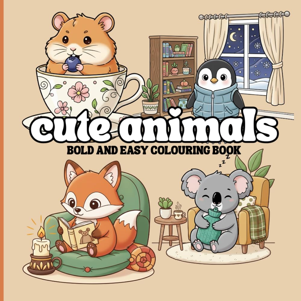 Cute Animals: Bold and Easy Colouring Book