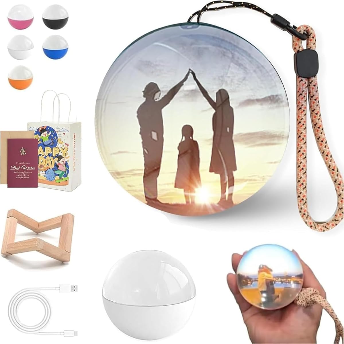 Memory Orb Christmas Ornament, Memory Sphere Lamp, 2026 New Personalized 3D Ultrasound Video Orb Memory Sphere Lamp Video, 2.7" USB Rechargeable LED Crystal Ball Player Family (White, Basic)