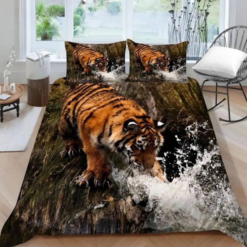 Housse de couette tigre 140x200 douce en microfibre pour un sommeil thermique idéal