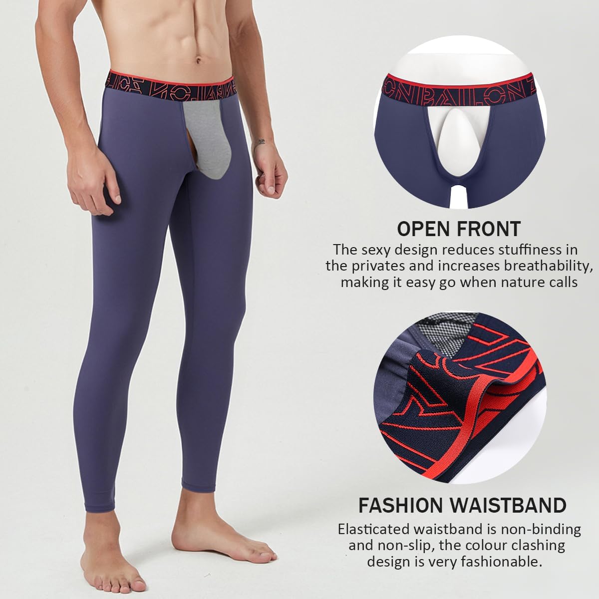 YINYOUYU Mens Thermal Compression Pants Underwear Bottoms Tights Leggings Base Layer Crotchless Long Johns - Image 3