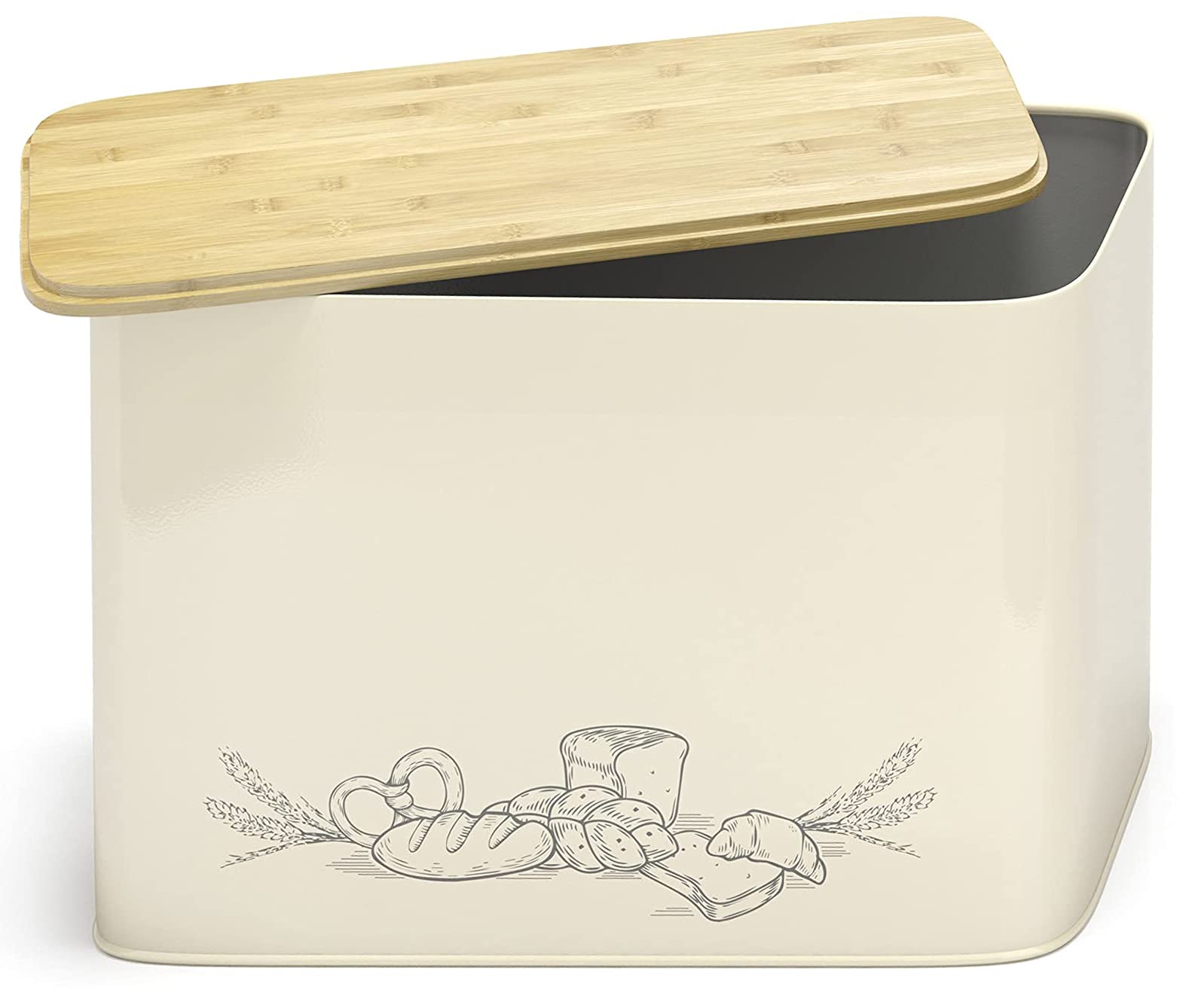 Extra Large Space Saving Vertical Cream Bread Bin with Eco Bamboo
