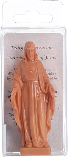 Miniatura 7 de KOMI Estatua del Sagrado Corazón de Jesús con tarjeta de oración, mini estatua religiosa católica de Jesús para el tablero de instrumentos del