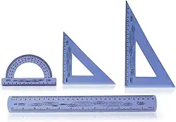 Conjunto Para Desenho 1 Grau Kit Flex Azul 4 Pecas Waleu, Multicor