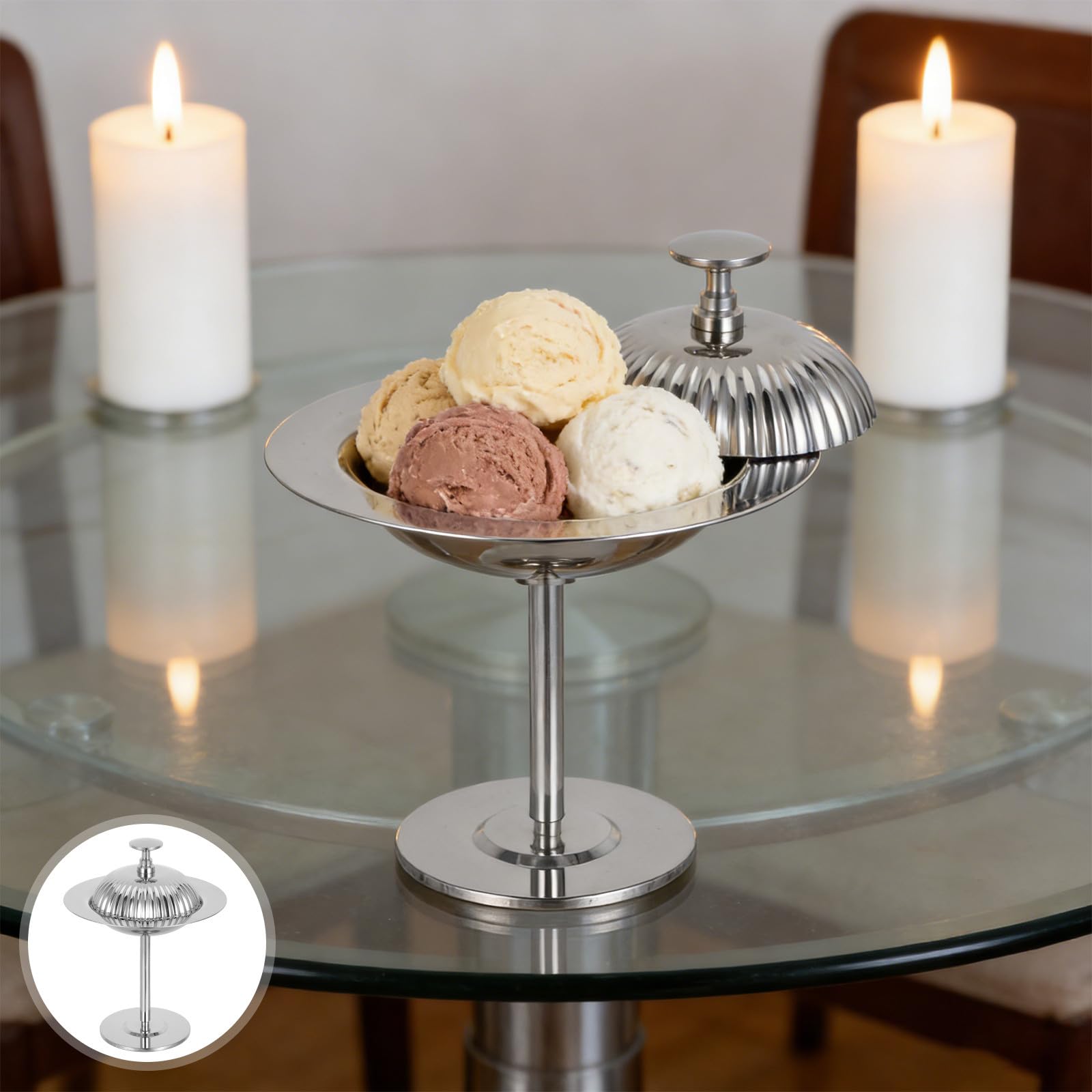 Tazón de Postre de Acero Inoxidable Base Elegante y Reutilizable para Fiesta Verano, Adecuado para Servir Helados y Postres en Celebraciones