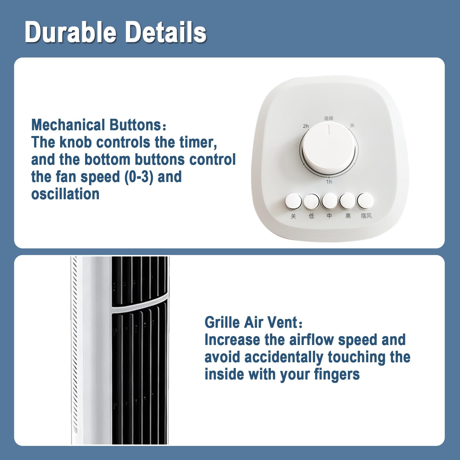 Ventilador Torre Silencioso, Ventilador Columna, 2 Salidas Orientables | Ventilador de Pie Torre, Altura 106cm, 3 Velocidades, Temporizador 2H, Diseño Delgado, Para Hogar
