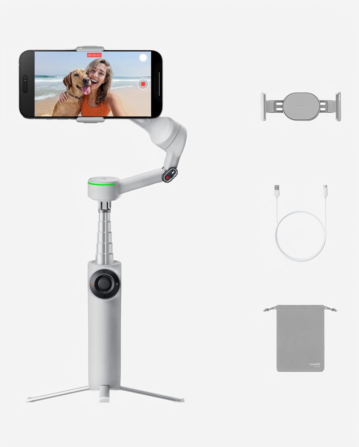 Insta360 Flow 2 Pro grey phone gimbal with built-in tripod