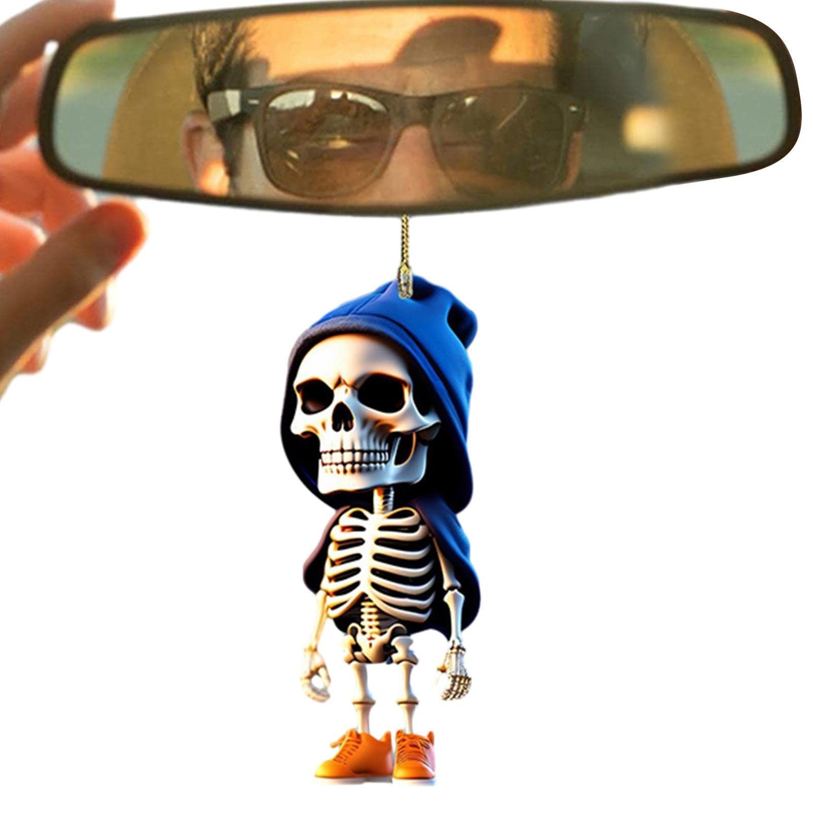 Deno Women's F Cool Swinging Skull Car Pendant,Skull Car Rear View Mirror Hanging Ornament Accessories Interior Or Men Goth Swinging Skeleton Pendant Charm Things