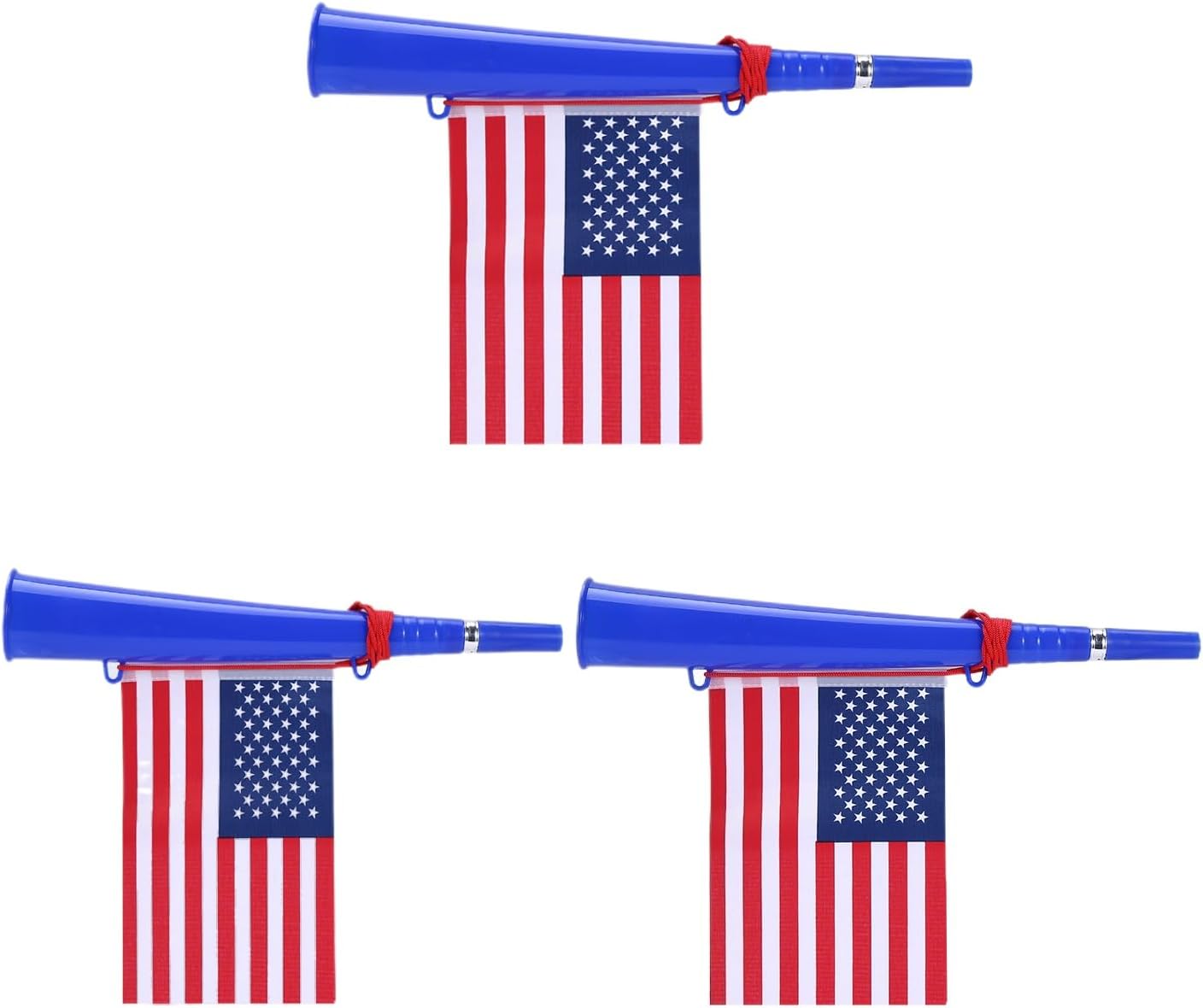 3Pcs Cheering Horns with American Flag Pattern, Noise Makers for Sports Events, Stadium and Soccer Fans