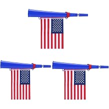 3 Pack Stadium Horns Vuvuzela Style Noise Makers with American Flag, Loud Plastic Soccer Horns for Football Games, Sports Events, 4th of July Party Favors