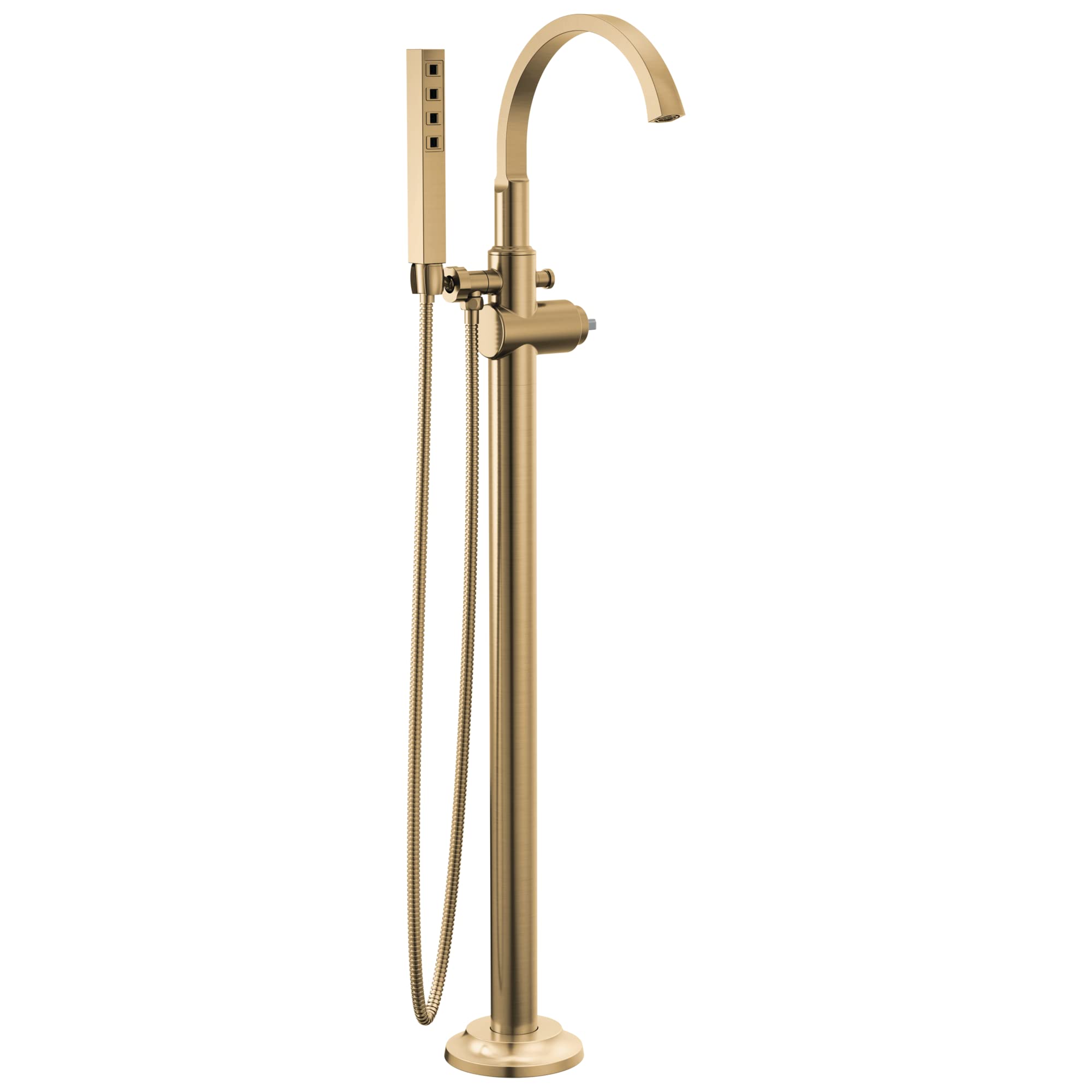 Delta Faucet Tetra Floor-Mount Freestanding Tub Filler with Hand Held Shower, Gold Tub Faucet, Lumicoat Champagne Bronze T4788-CZ-PR-LHP-FL (Valve and Handle Not Included)