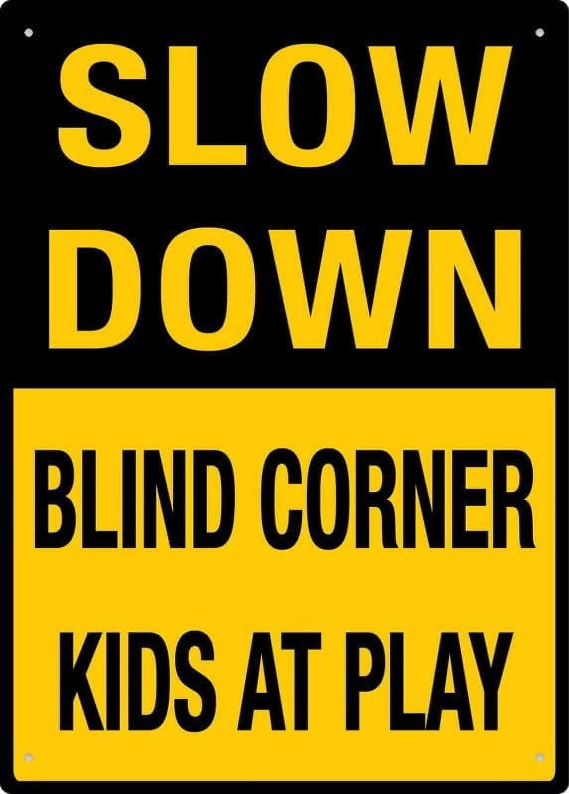 (2-Pack) Metal Tin Sign Slow Down Blind Corner Kids At Play 12X8 Inches, Weather Resistant, Weatherproof, Indoor Or Outdoor