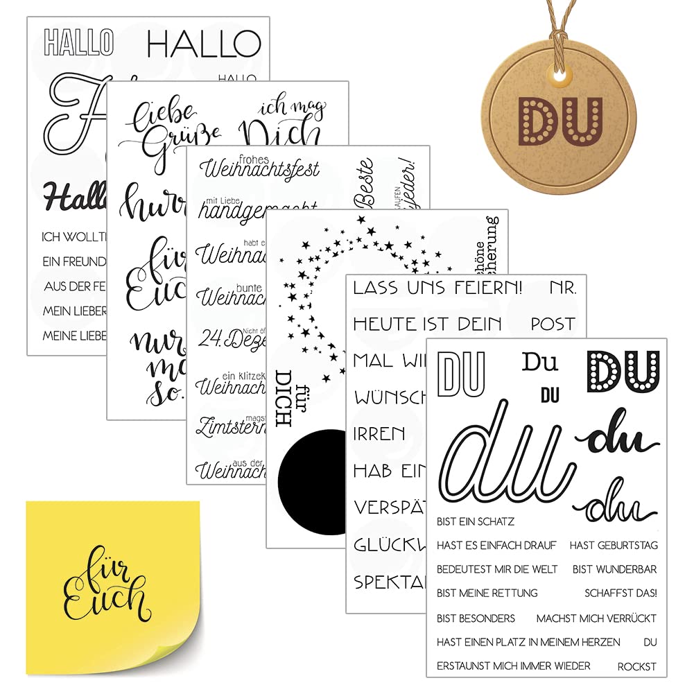 Surakey 6 Pièces Allemand Tampons Transparent, Tampons Silicone