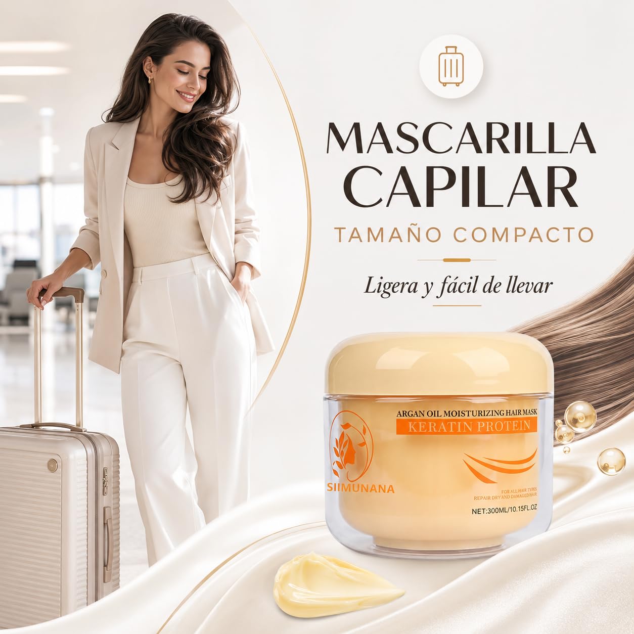 Aomimegel Mascarilla Pelo Original Tratamiento Capilar De Textura Cremosa Para Cabello Encrespado Teñido Y Dañado Mejora La Suavidad Y La Peinabilidad Diaria (2 PCS)