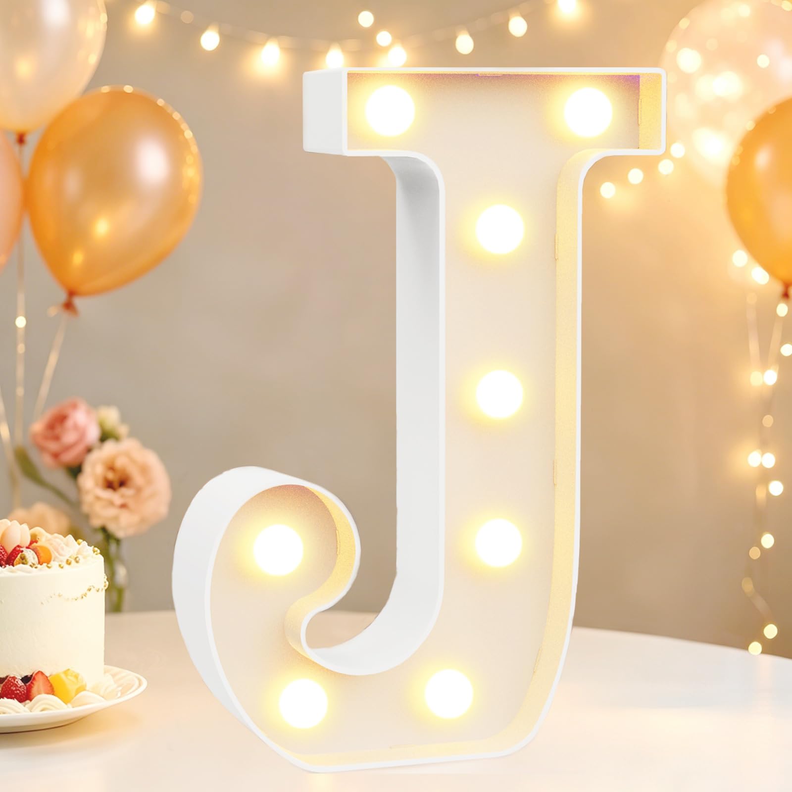 LED Light Up Marquee Letters for Birthday Decorations, Letter J Warm White