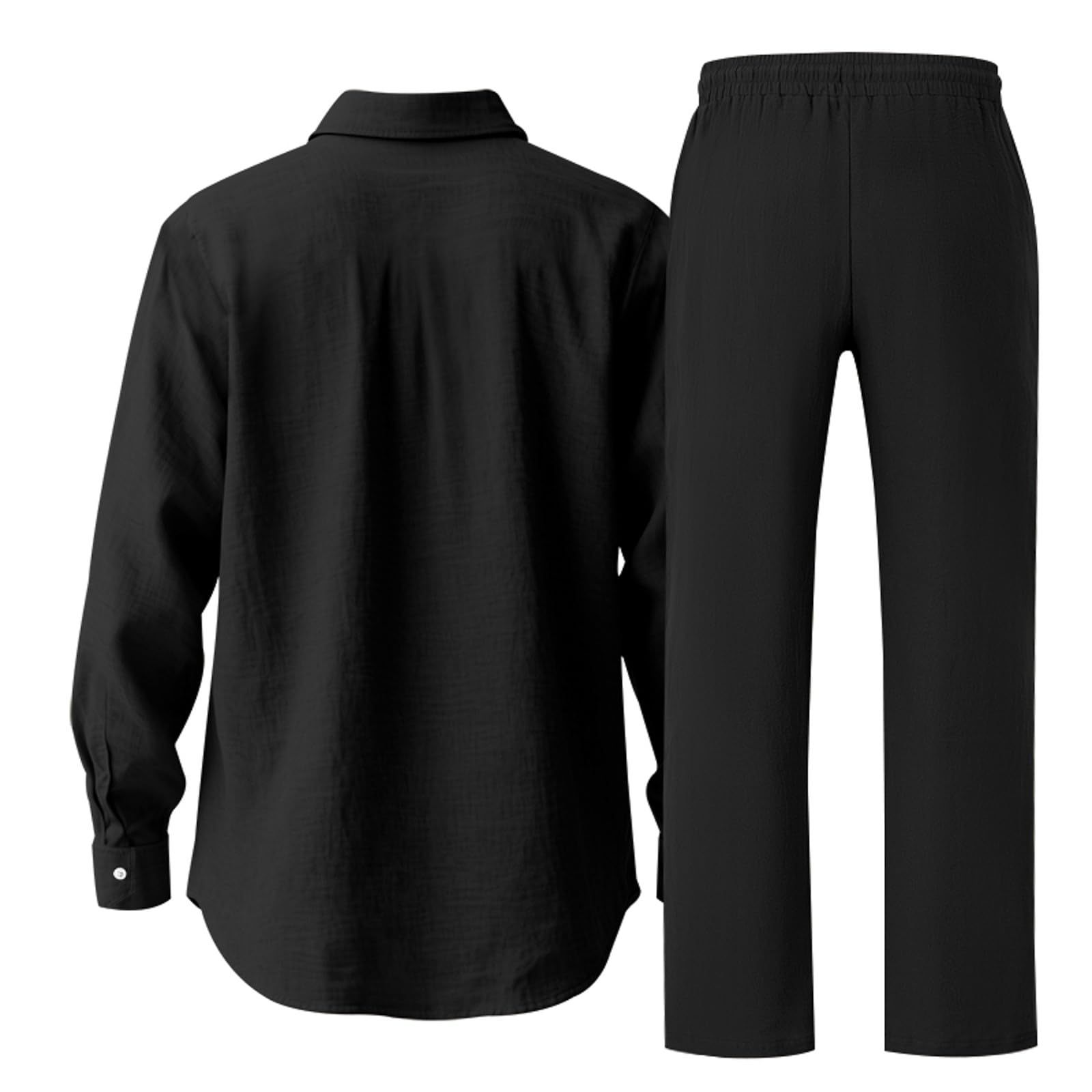 Generico 2 Pezzi Tuta Uomo Set completo Estivo in Lino, Camicia e Pantaloni con Elastico in Vita, a Maniche Lunghe, in Tinta Unita, Traspirante Casual, per Spiaggia Vacanza, per il Tempo Libero