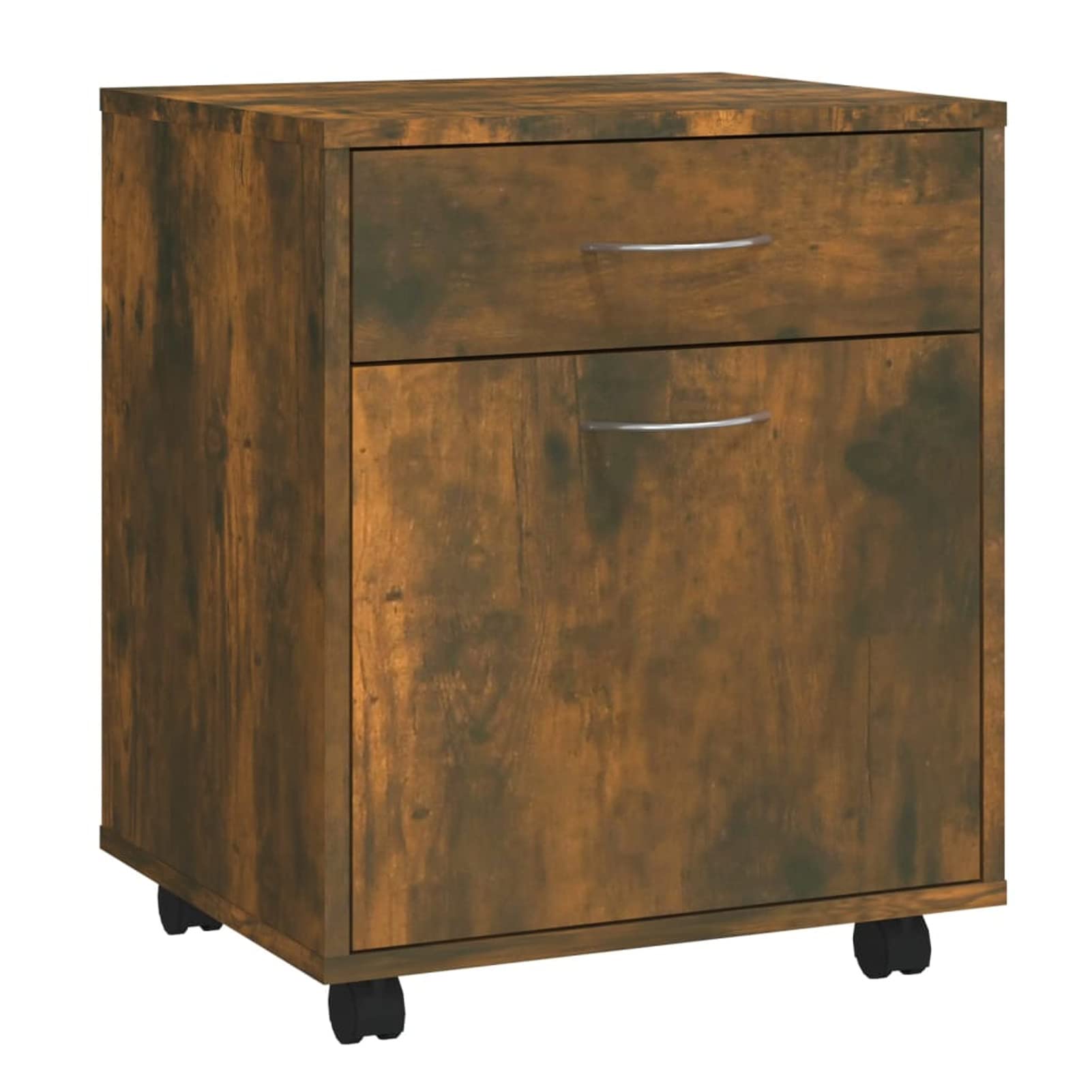 Armadietto con Ruote Rovere Fumo 45x38x54 cm Legno Multistrato,Carrello Porta Stampante, Mobiletto con Ruote, Supporto per Stampante in Legno, Classificatore per Documenti per Studio, Ufficio