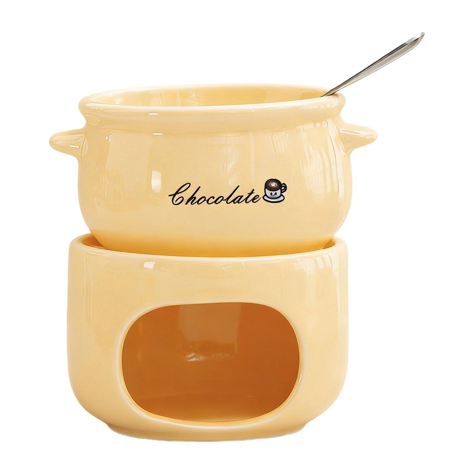 Kangnice Ceramic Melting Pots with Fork for Chocolate Cheese Butter Even Heat Distribution Fondue Mug Kitchenwares Earthenware Melting Oven