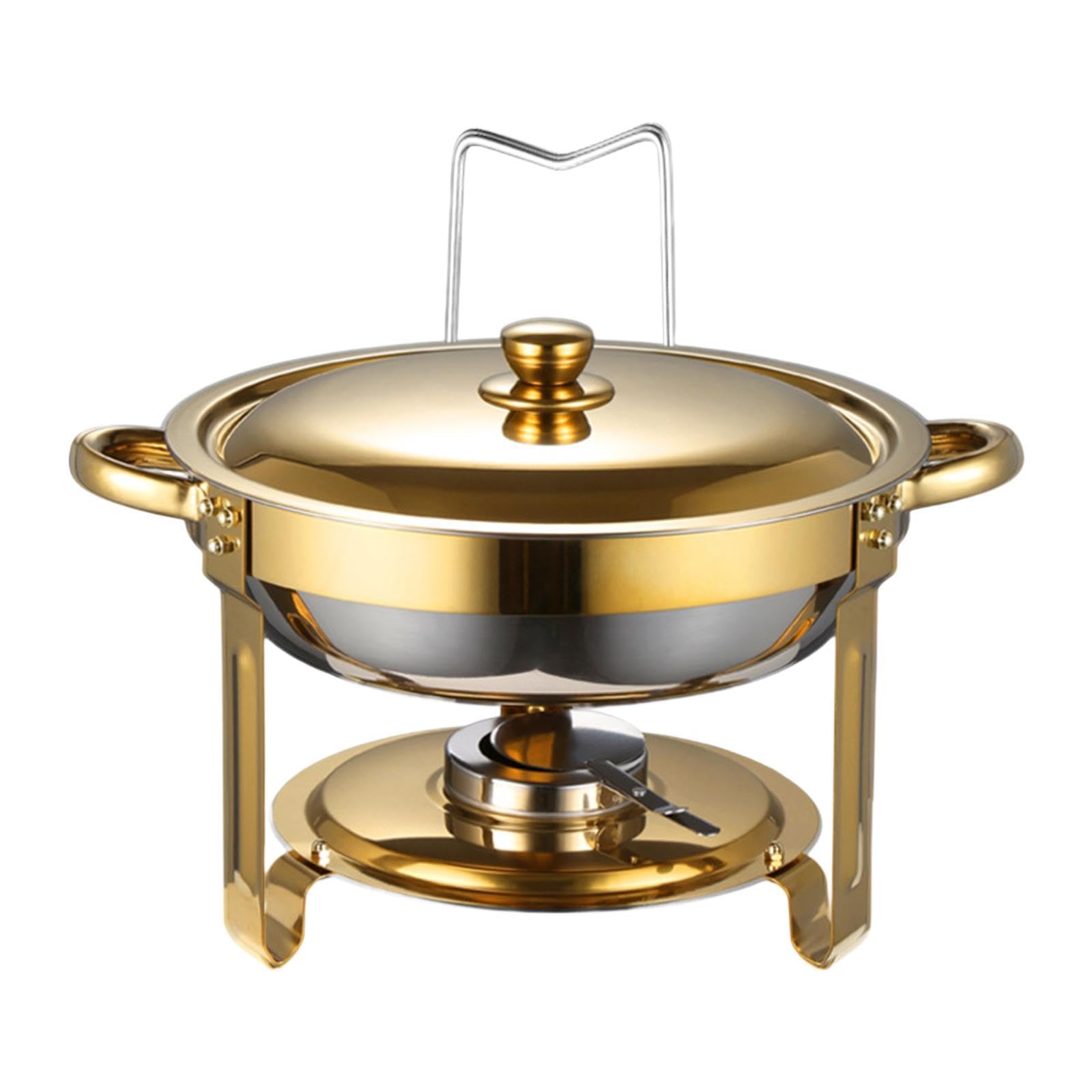 Juego de Buffet con Recipiente Calentador, Soporte Grueso Y Fácil de Limpiar, Ideal para Servir Comida. Calentador de Alimentos para Tabletas, Oro, Individual