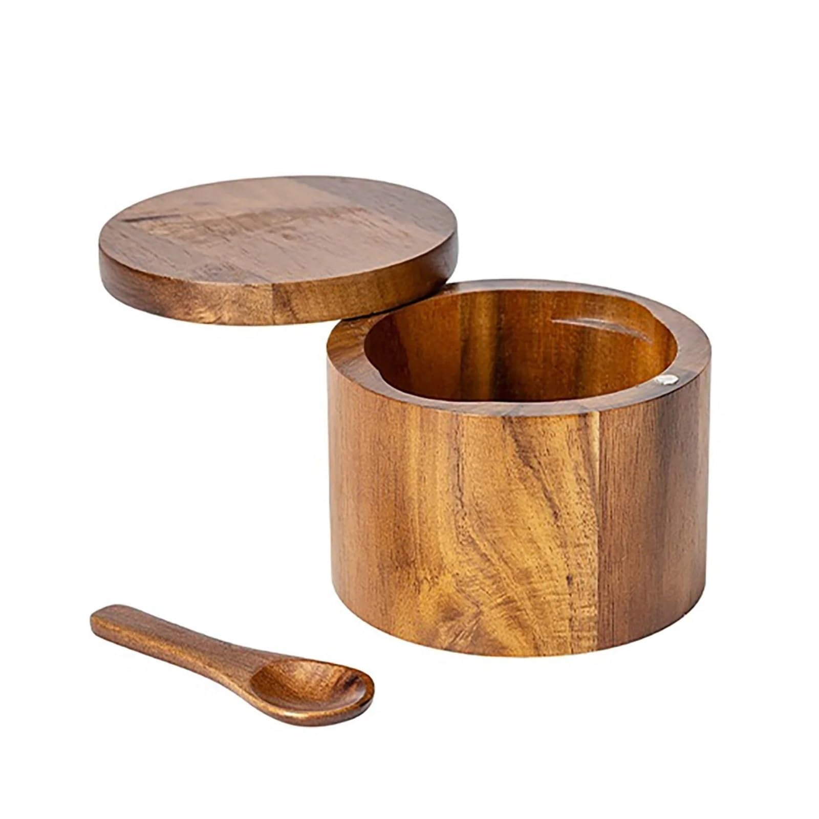 LuoAXINN Wooden Salt Cellar Acacia Wood Salt Cellar with Swivel Cover Spice Keeper for Table Herbs or Seasonings(1 Layer 1 Grid)