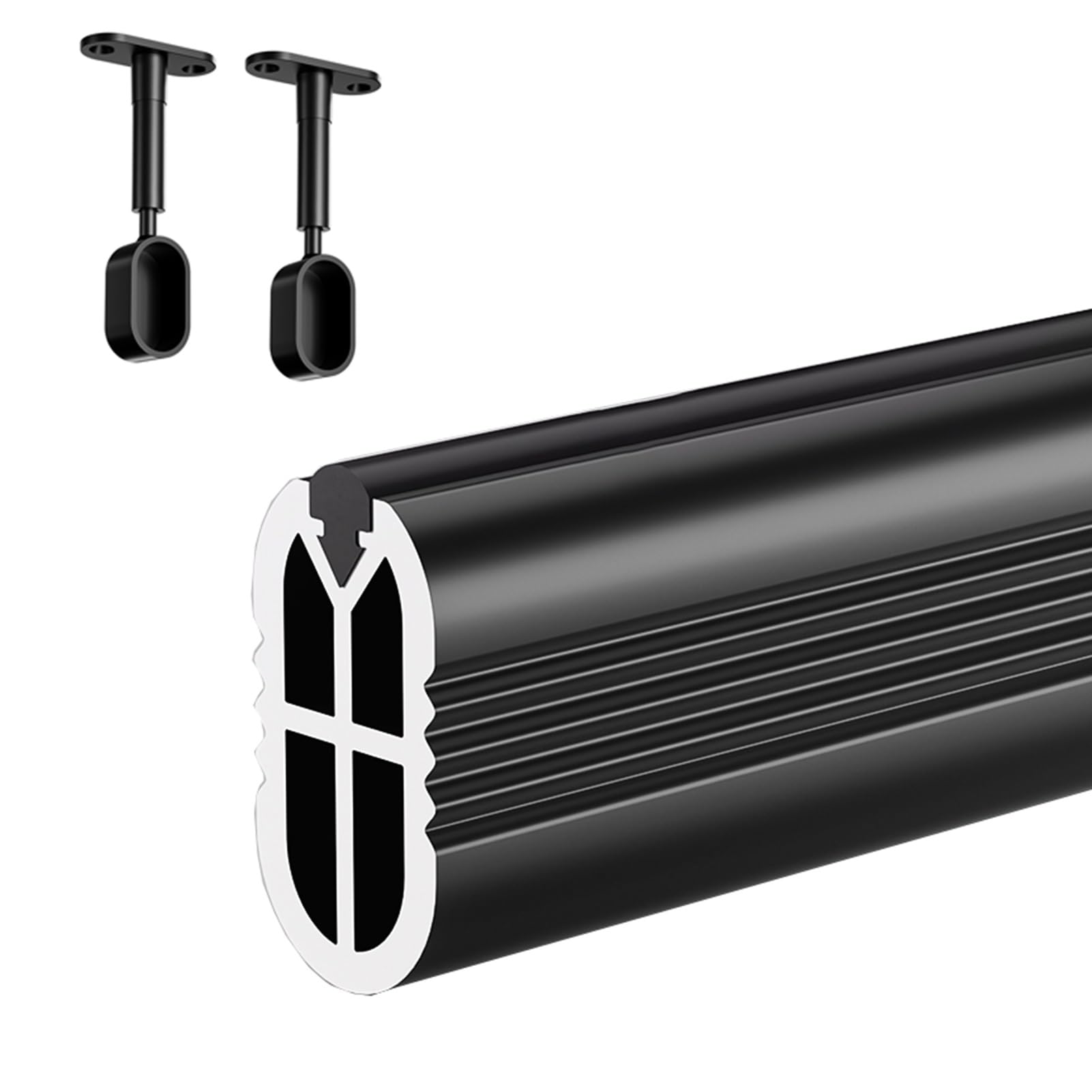 Barra Appendiabiti Spessa Regolabile in Altezza, Asta Appendiabiti sospesa con Staffa terminale, Asta Appendiabiti Nera Resistente per Guardaroba, Facile da installare (90 cm (35 3/8"))