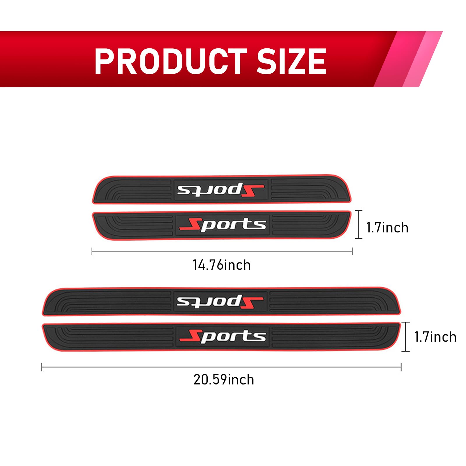 Fogfar 4 PCS Car Welcome Pedal Door Sill Strip, Sports Pattern Car Door Threshold Protection, PVC Soft Rubber Bumper Strip, Universal Rubber Scratch Resistant Exterior Accessories (Black)