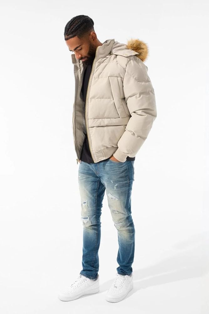 Jordan Craig Men's Taupe Bay Bomber Jacket with Hood (US